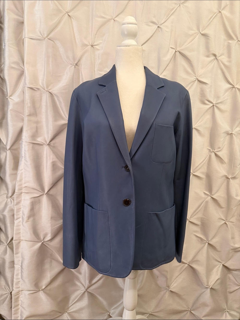 Hermes Light Blue Leather Blazer Jacket